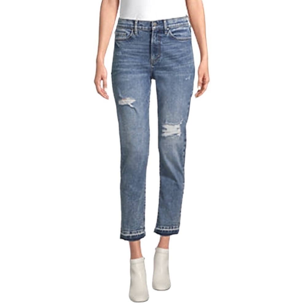 a.n.a. High Rise Straight Raw Hem Distressed Jeans. Blue Size 6 #1073